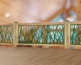 Inserto de panel de barandilla con paisaje forestal