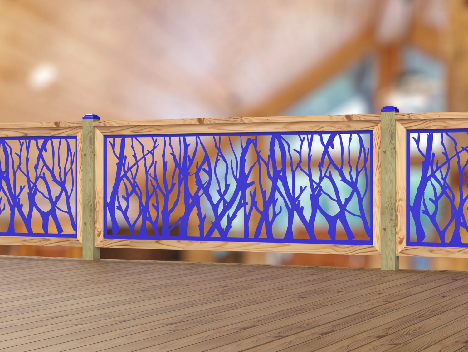 Inserto de panel de barandilla con paisaje forestal