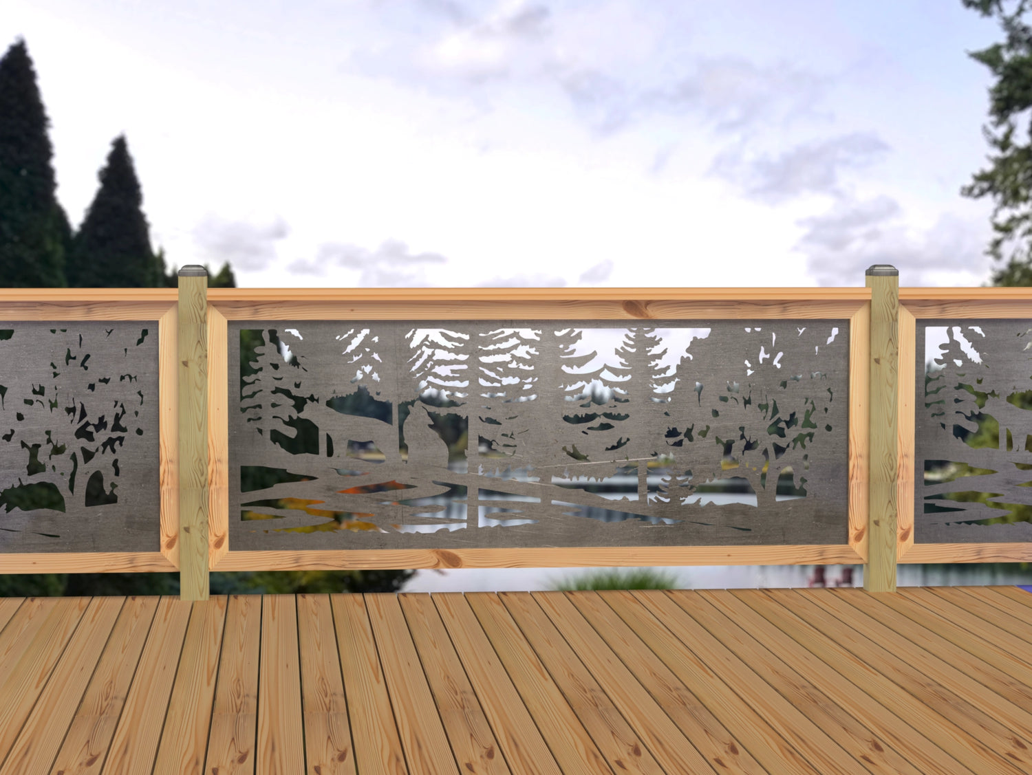 80"x30" - Wolves Howling Fence/Gate Panel Insert - Madison Iron and Wood