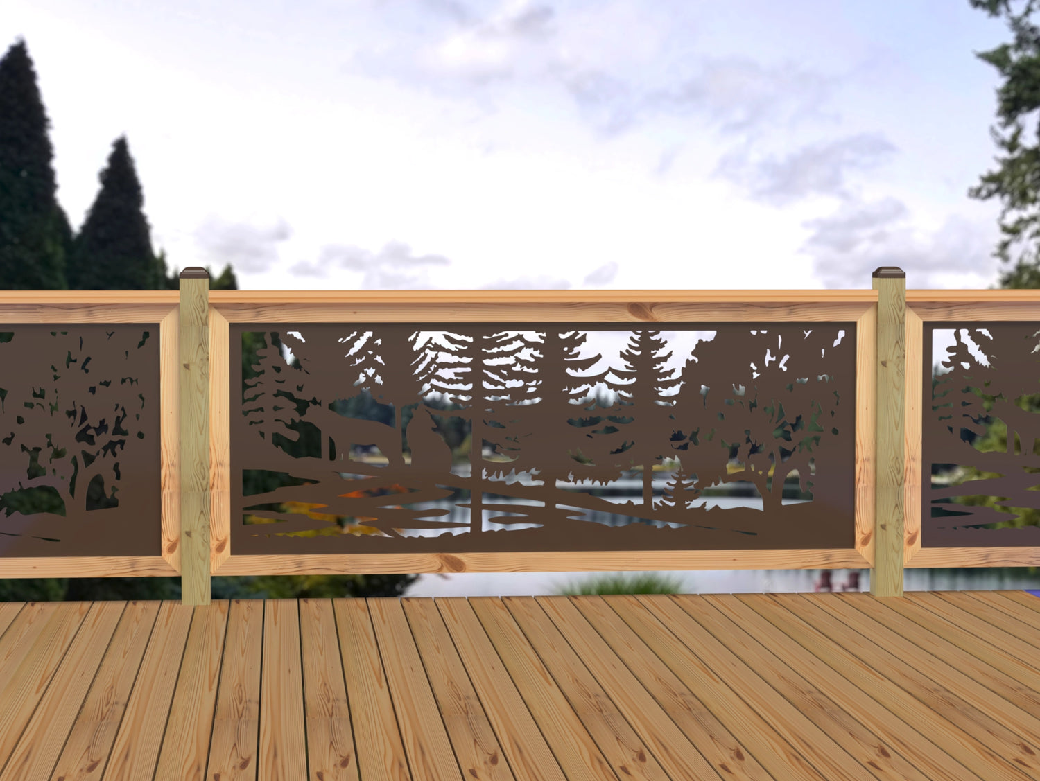 80"x30" - Wolves Howling Fence/Gate Panel Insert - Madison Iron and Wood