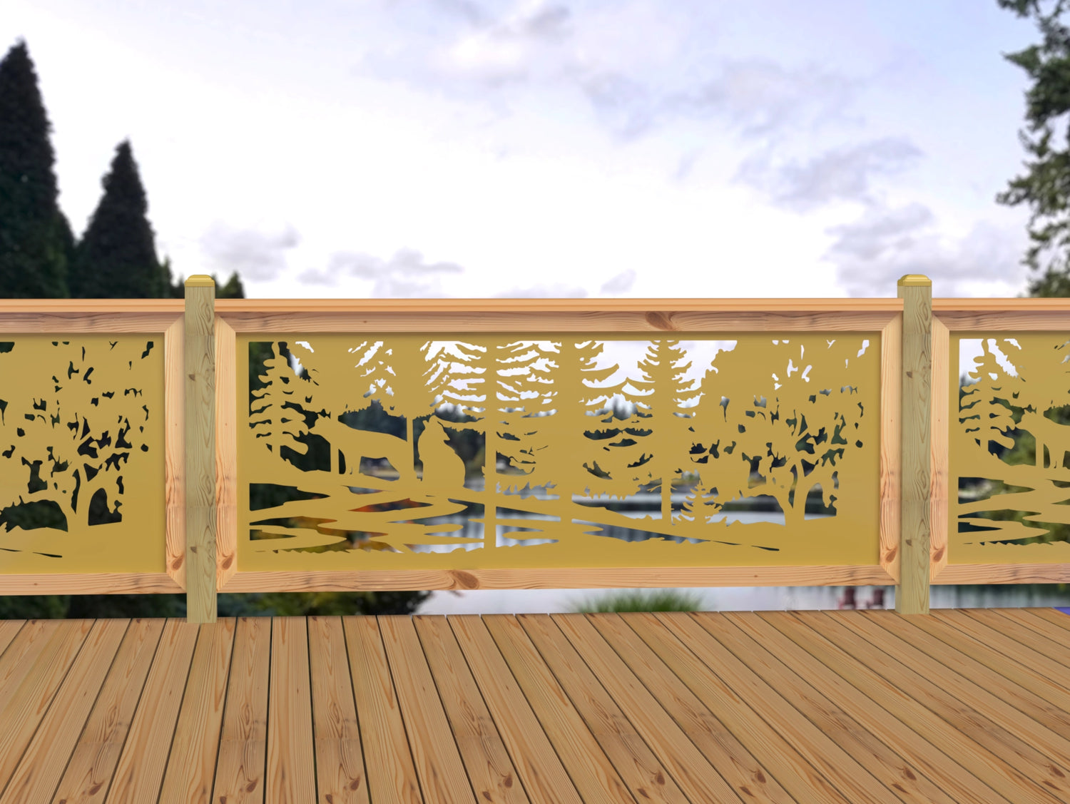 80"x30" - Wolves Howling Fence/Gate Panel Insert - Madison Iron and Wood