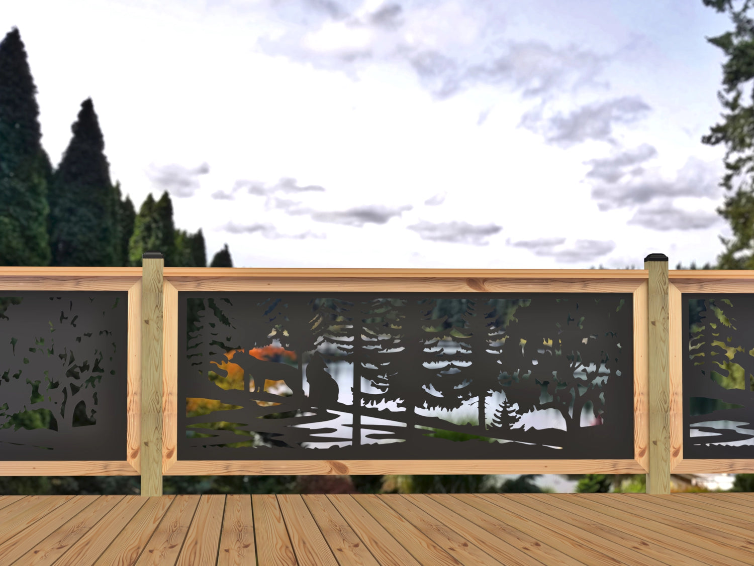 80"x30" - Wolves Howling Fence/Gate Panel Insert - Madison Iron and Wood