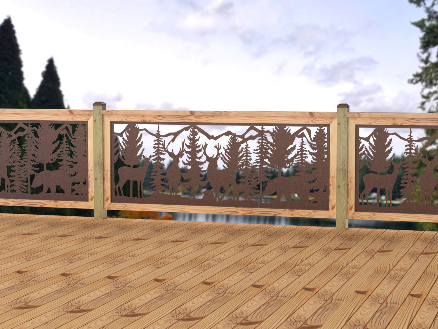 80"x30" - Deer and Bear Wildlife Landscape Fence/Gate Panel Insert - Madison Iron and Wood