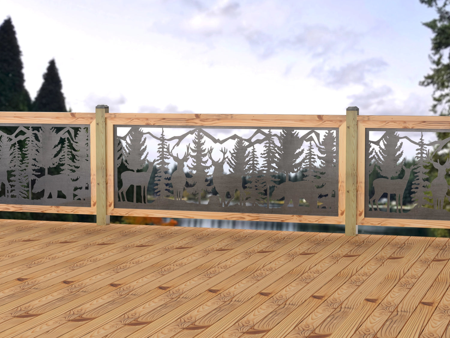 80"x30" - Deer and Bear Wildlife Landscape Fence/Gate Panel Insert - Madison Iron and Wood