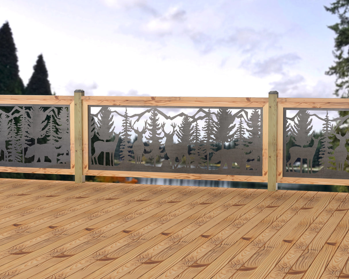 80"x30" - Deer and Bear Wildlife Landscape Fence/Gate Panel Insert