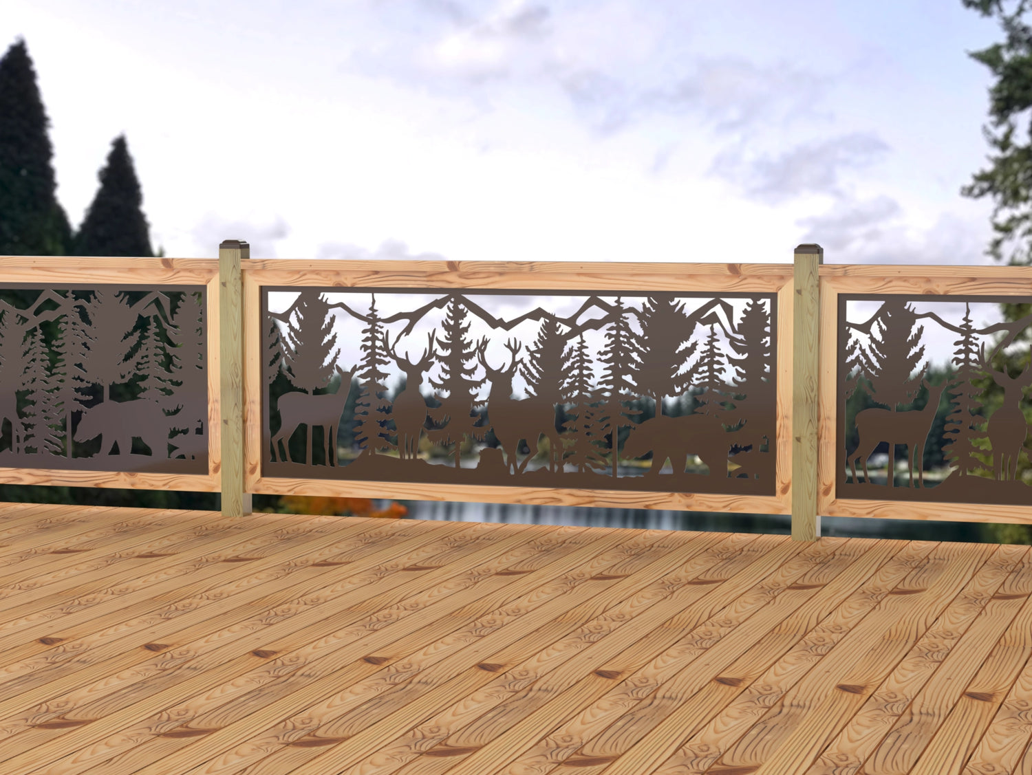 80"x30" - Deer and Bear Wildlife Landscape Fence/Gate Panel Insert - Madison Iron and Wood