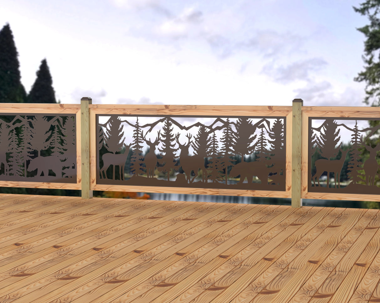 80"x30" - Deer and Bear Wildlife Landscape Fence/Gate Panel Insert