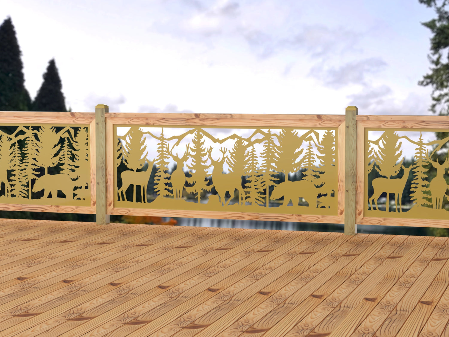 80"x30" - Deer and Bear Wildlife Landscape Fence/Gate Panel Insert - Madison Iron and Wood