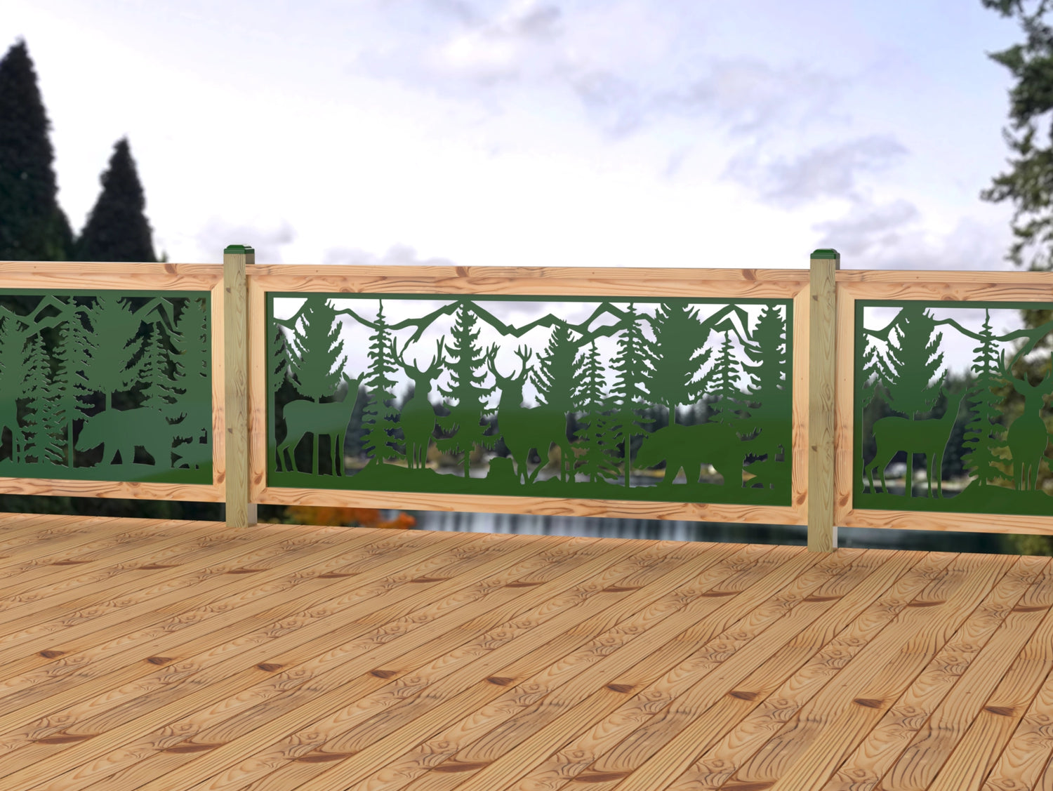 80"x30" - Deer and Bear Wildlife Landscape Fence/Gate Panel Insert - Madison Iron and Wood