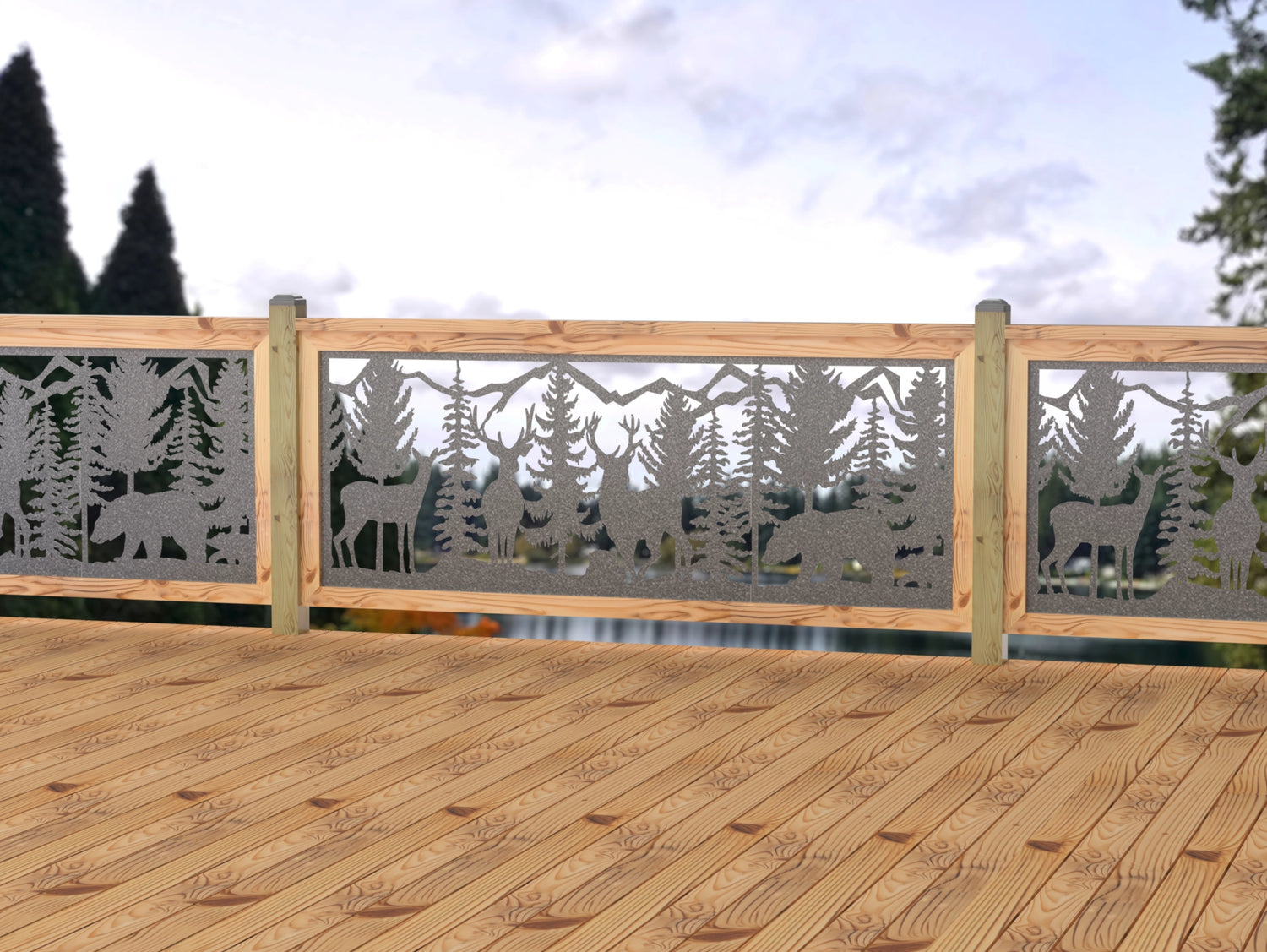 80"x30" - Deer and Bear Wildlife Landscape Fence/Gate Panel Insert - Madison Iron and Wood