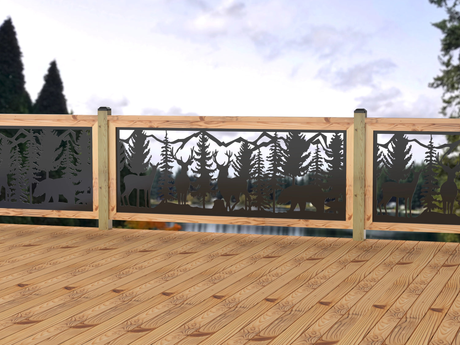 80"x30" - Deer and Bear Wildlife Landscape Fence/Gate Panel Insert - Madison Iron and Wood