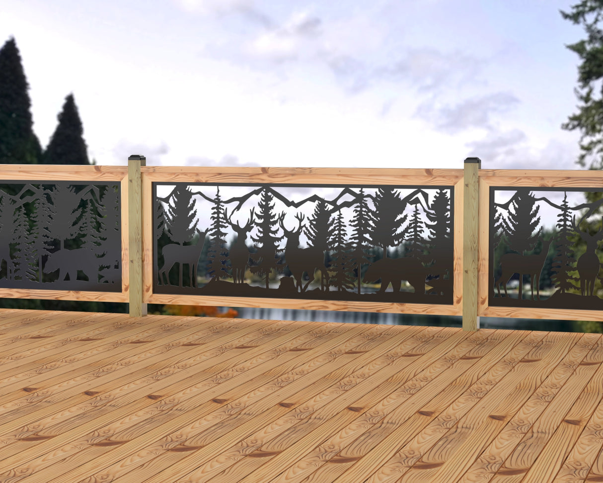 80"x30" - Deer and Bear Wildlife Landscape Fence/Gate Panel Insert