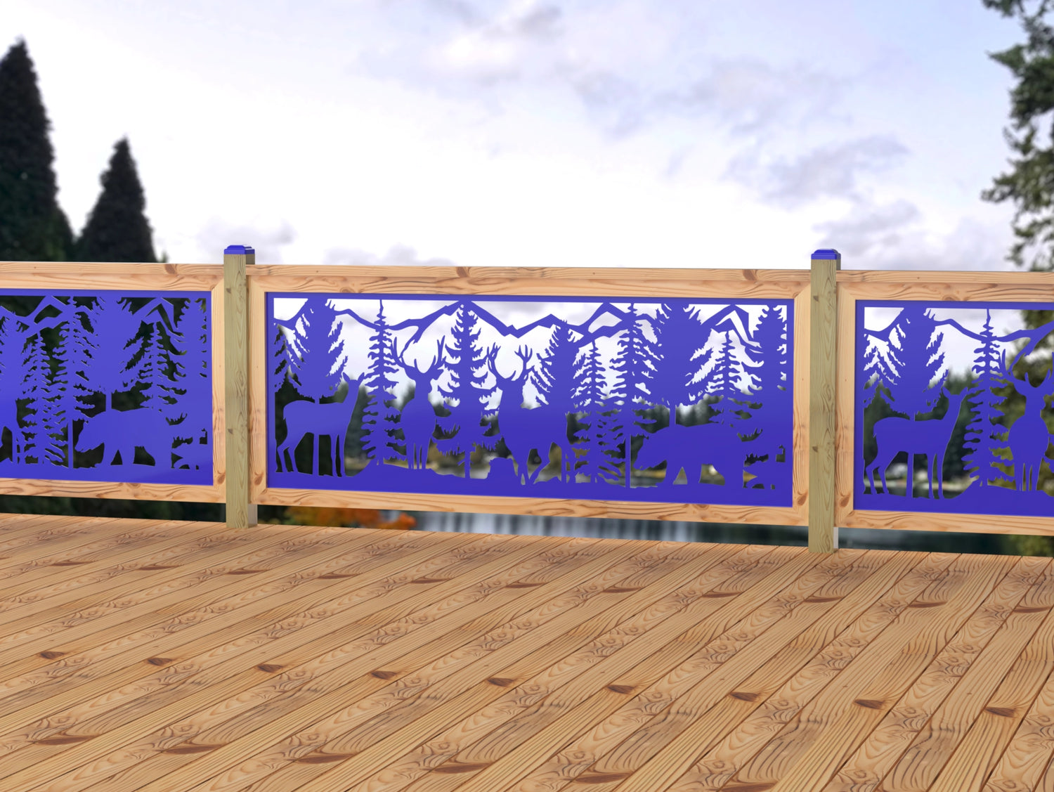 80"x30" - Deer and Bear Wildlife Landscape Fence/Gate Panel Insert - Madison Iron and Wood