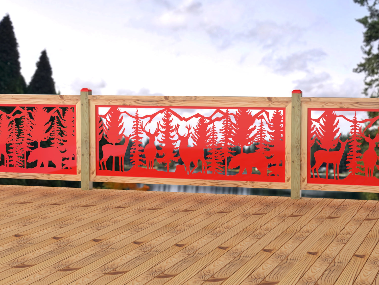 80"x30" - Deer and Bear Wildlife Landscape Fence/Gate Panel Insert - Madison Iron and Wood