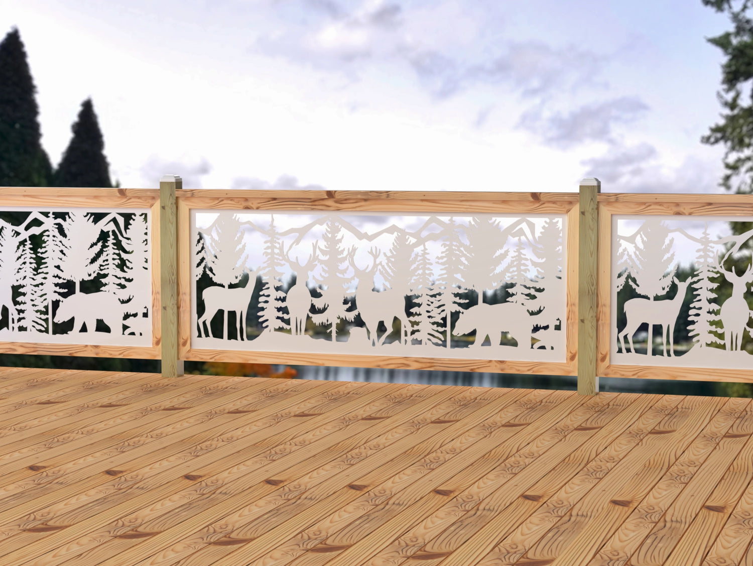 80"x30" - Deer and Bear Wildlife Landscape Fence/Gate Panel Insert - Madison Iron and Wood