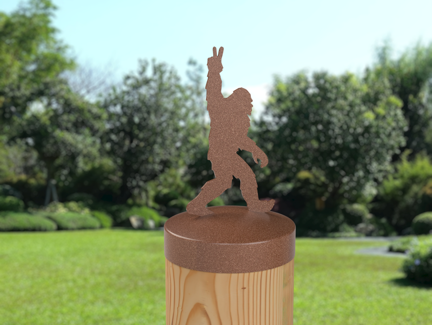 Bigfoot Peace Sign, Round Post Cap (4x4 Round Post Size) - Madison Iron and Wood