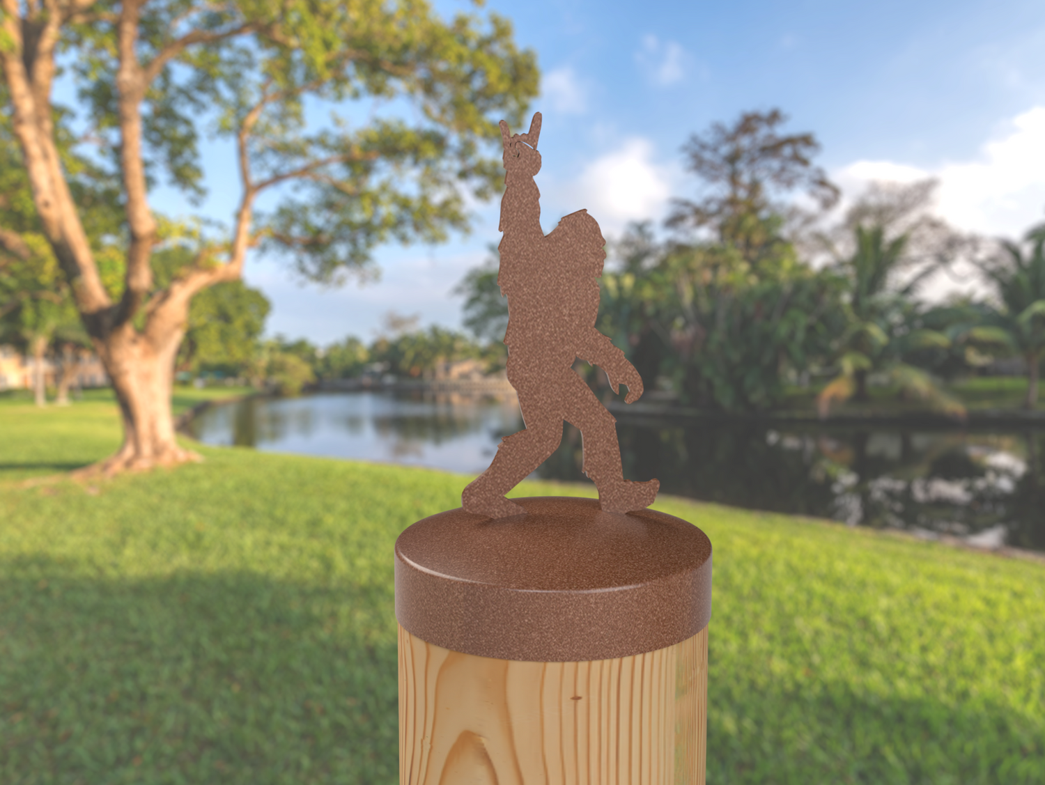 Bigfoot Rock and Roll Sign, Round Post Cap (4x4 Round Post Size) - Madison Iron and Wood