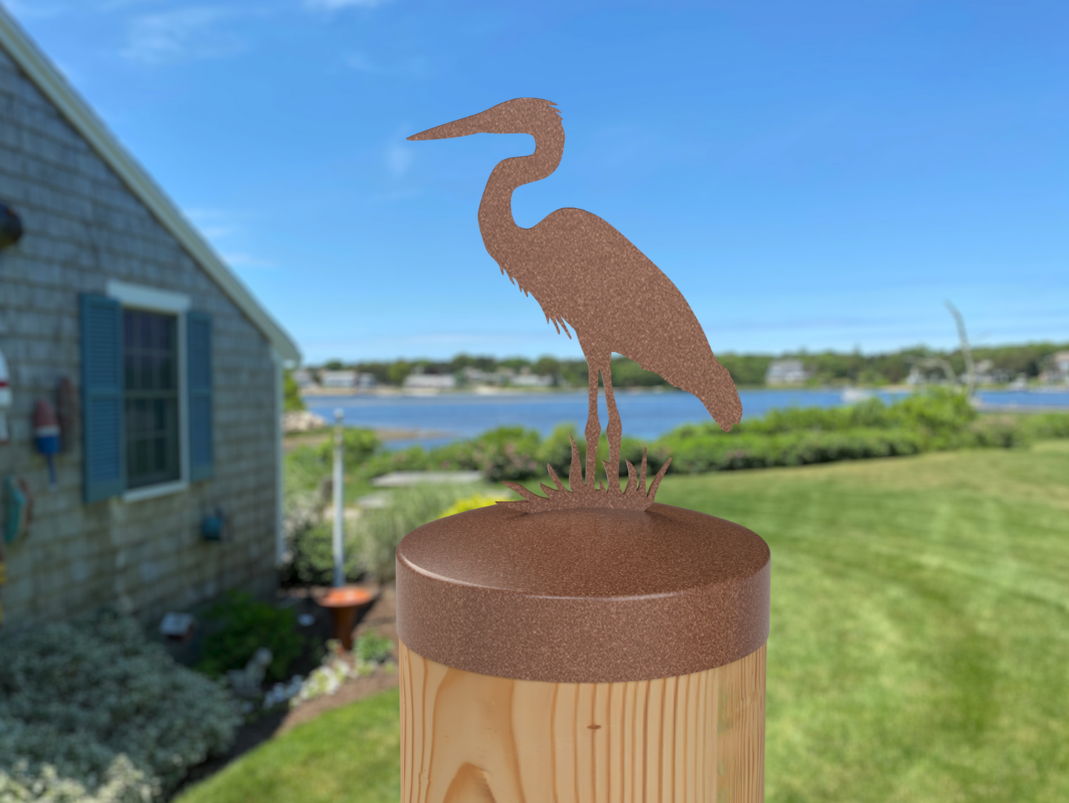 Blue Heron, Round Post Cap (4x4 Round Post Size) - Madison Iron and Wood