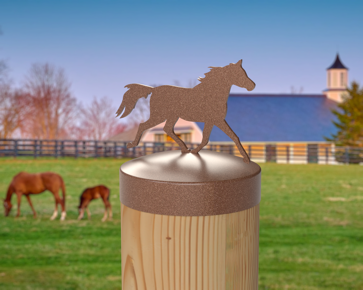 Horse Trotting, Round Post Cap (4x4 Round Post Size) - Madison Iron and Wood