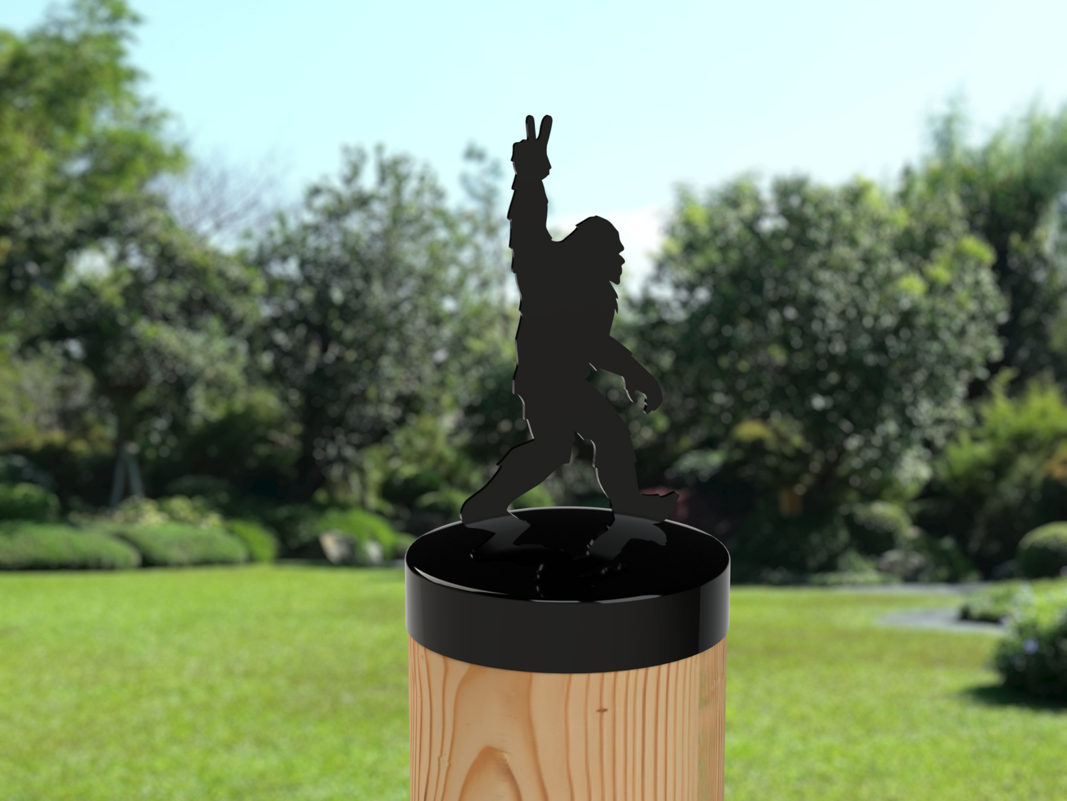 Bigfoot Peace Sign, Round Post Cap (4x4 Round Post Size) - Madison Iron and Wood