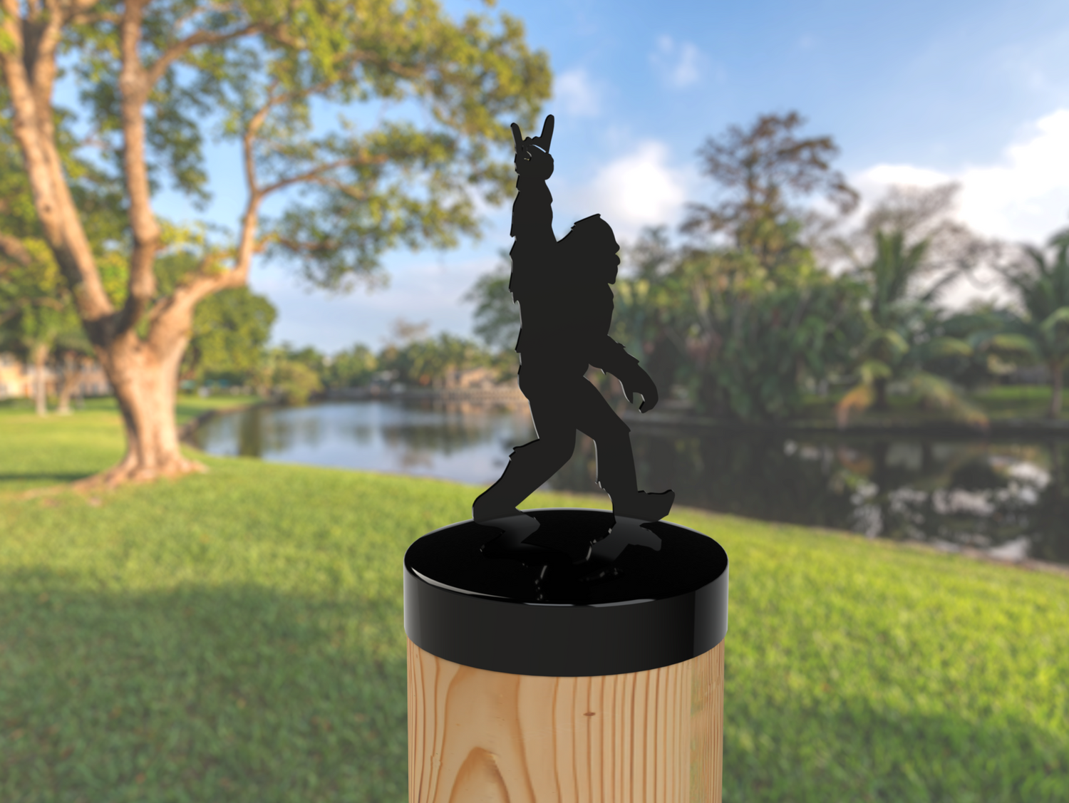 Bigfoot Rock and Roll Sign, Round Post Cap (4x4 Round Post Size) - Madison Iron and Wood