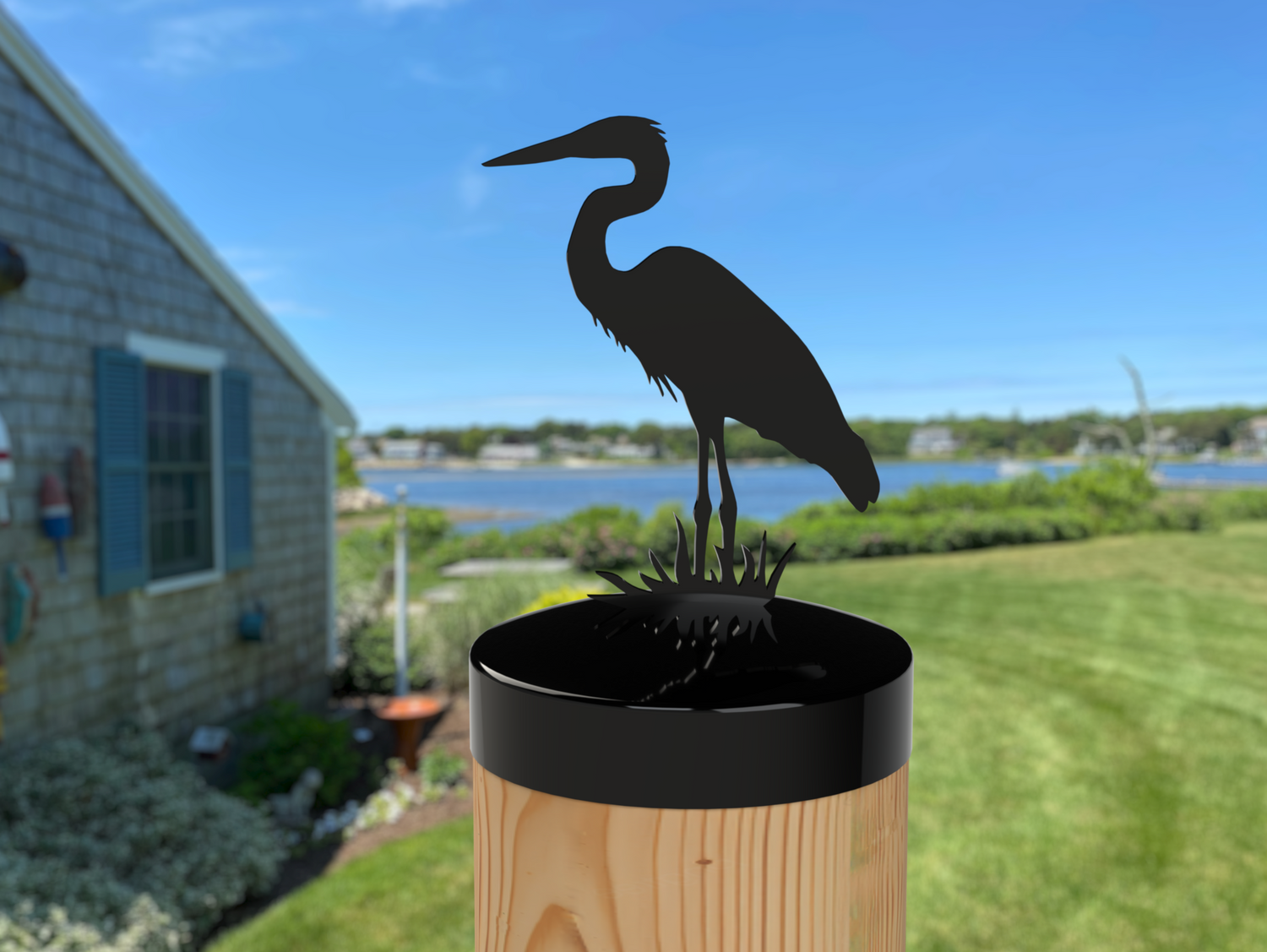 Blue Heron, Round Post Cap (4x4 Round Post Size) - Madison Iron and Wood