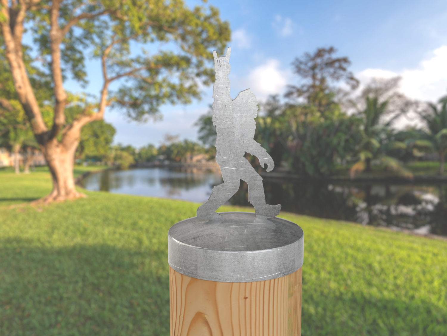 Bigfoot Rock and Roll Sign, Round Post Cap (4x4 Round Post Size) - Madison Iron and Wood