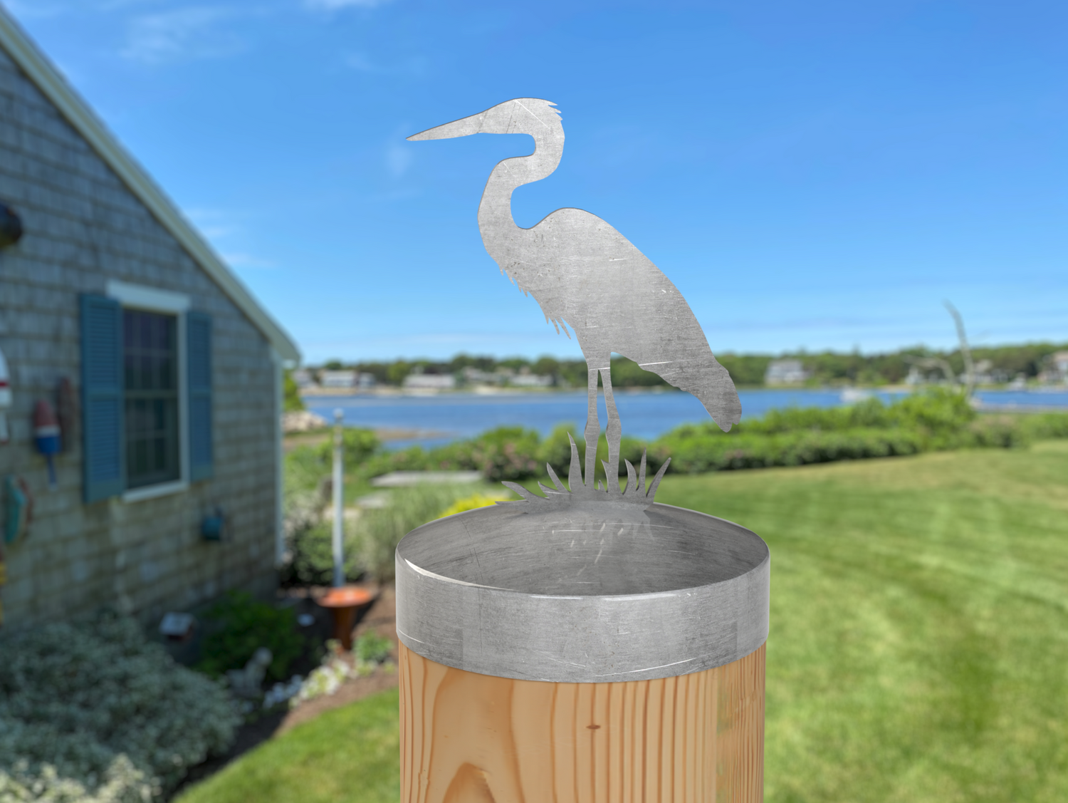 Blue Heron, Round Post Cap (4x4 Round Post Size) - Madison Iron and Wood