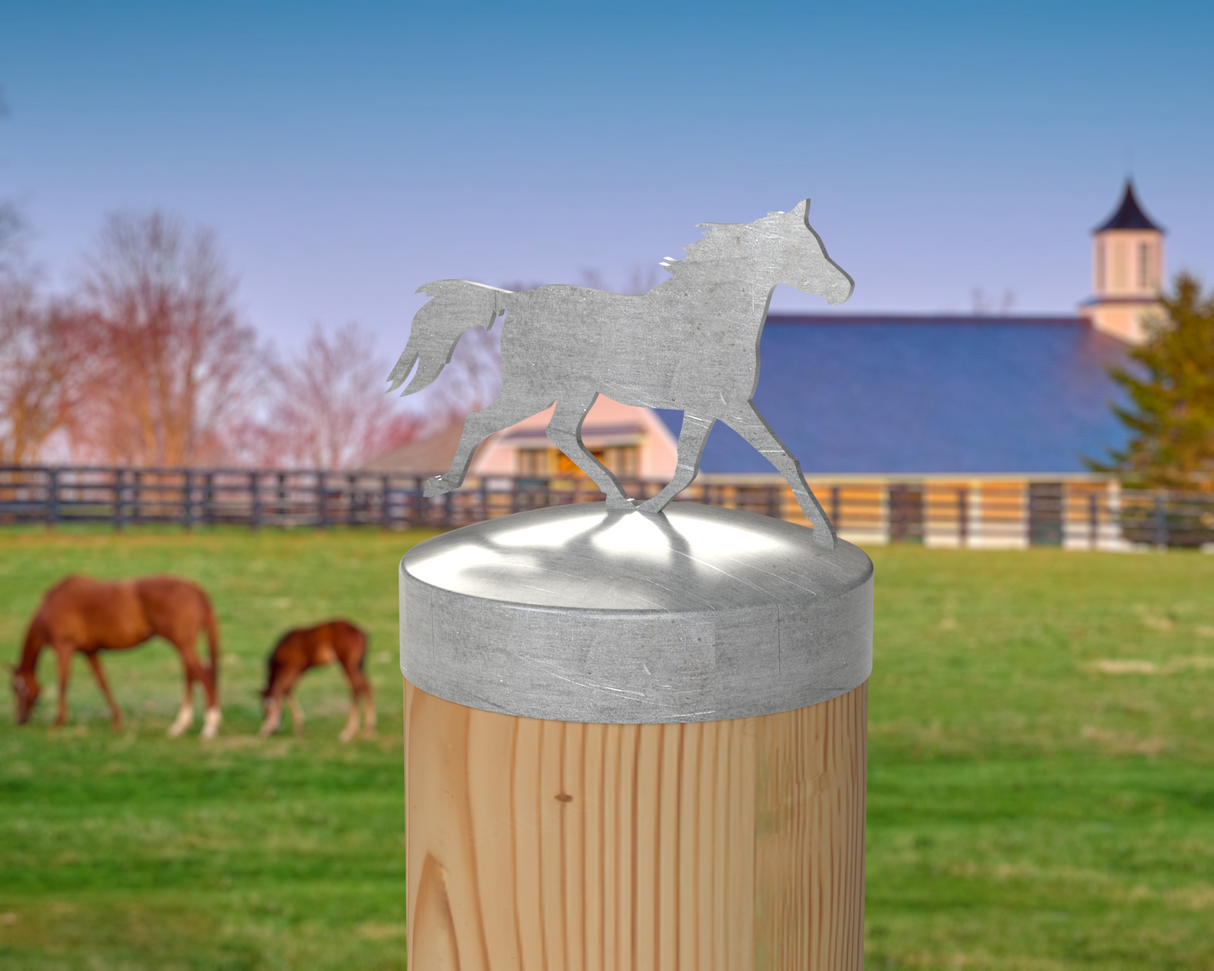 Horse Trotting, Round Post Cap (4x4 Round Post Size) - Madison Iron and Wood
