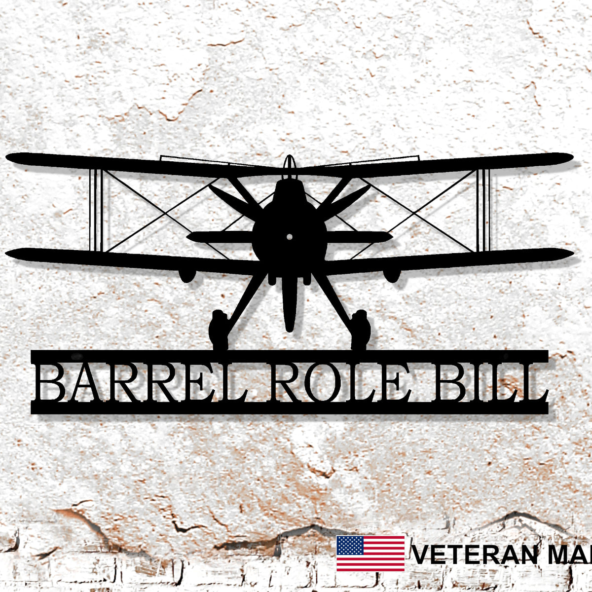 Biplane Personalized Metal Sign, Custom Plane Wall Art, Military Decor