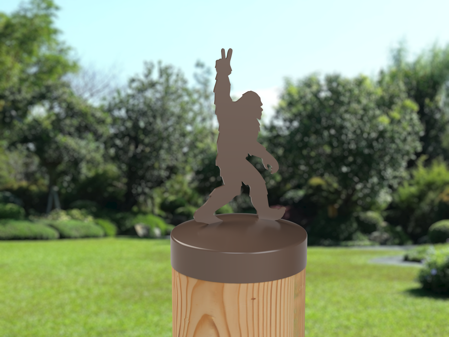 Bigfoot Peace Sign, Round Post Cap (4x4 Round Post Size) - Madison Iron and Wood