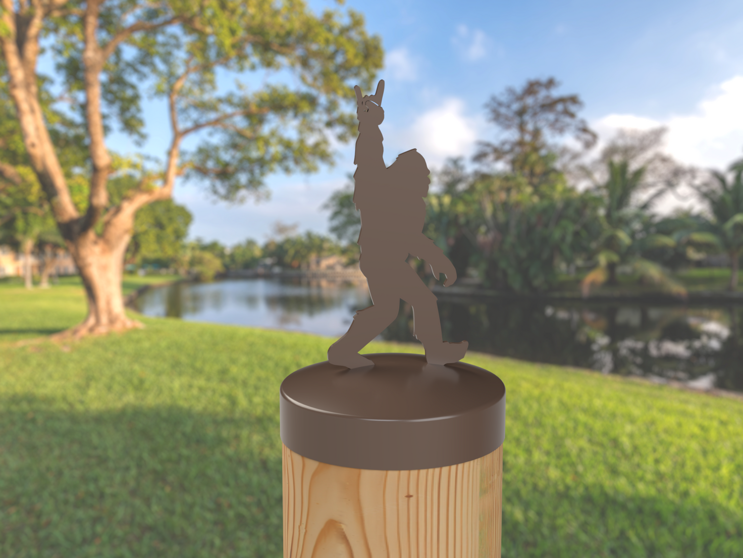 Bigfoot Rock and Roll Sign, Round Post Cap (4x4 Round Post Size) - Madison Iron and Wood