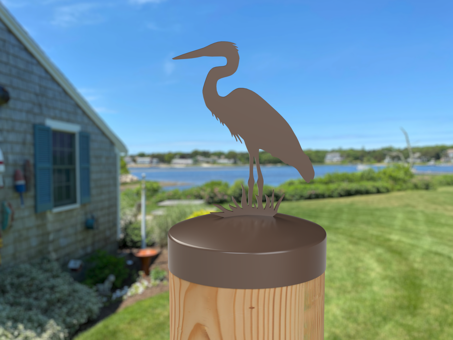 Blue Heron, Round Post Cap (4x4 Round Post Size) - Madison Iron and Wood
