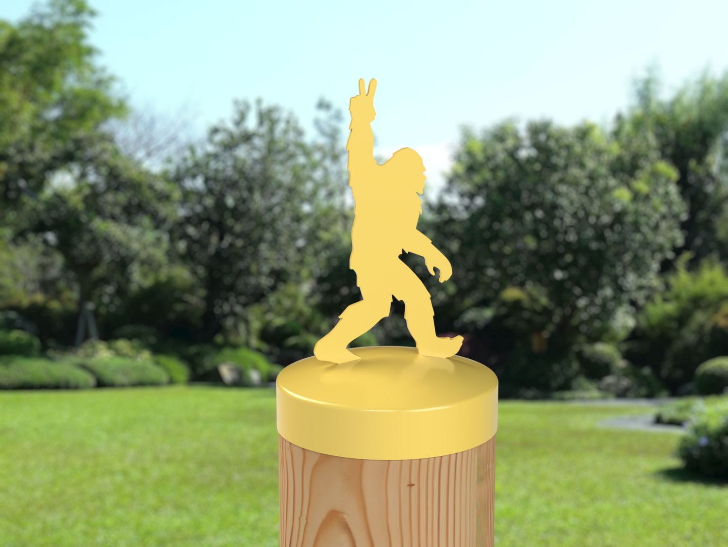 Bigfoot Peace Sign, Round Post Cap (4x4 Round Post Size) - Madison Iron and Wood