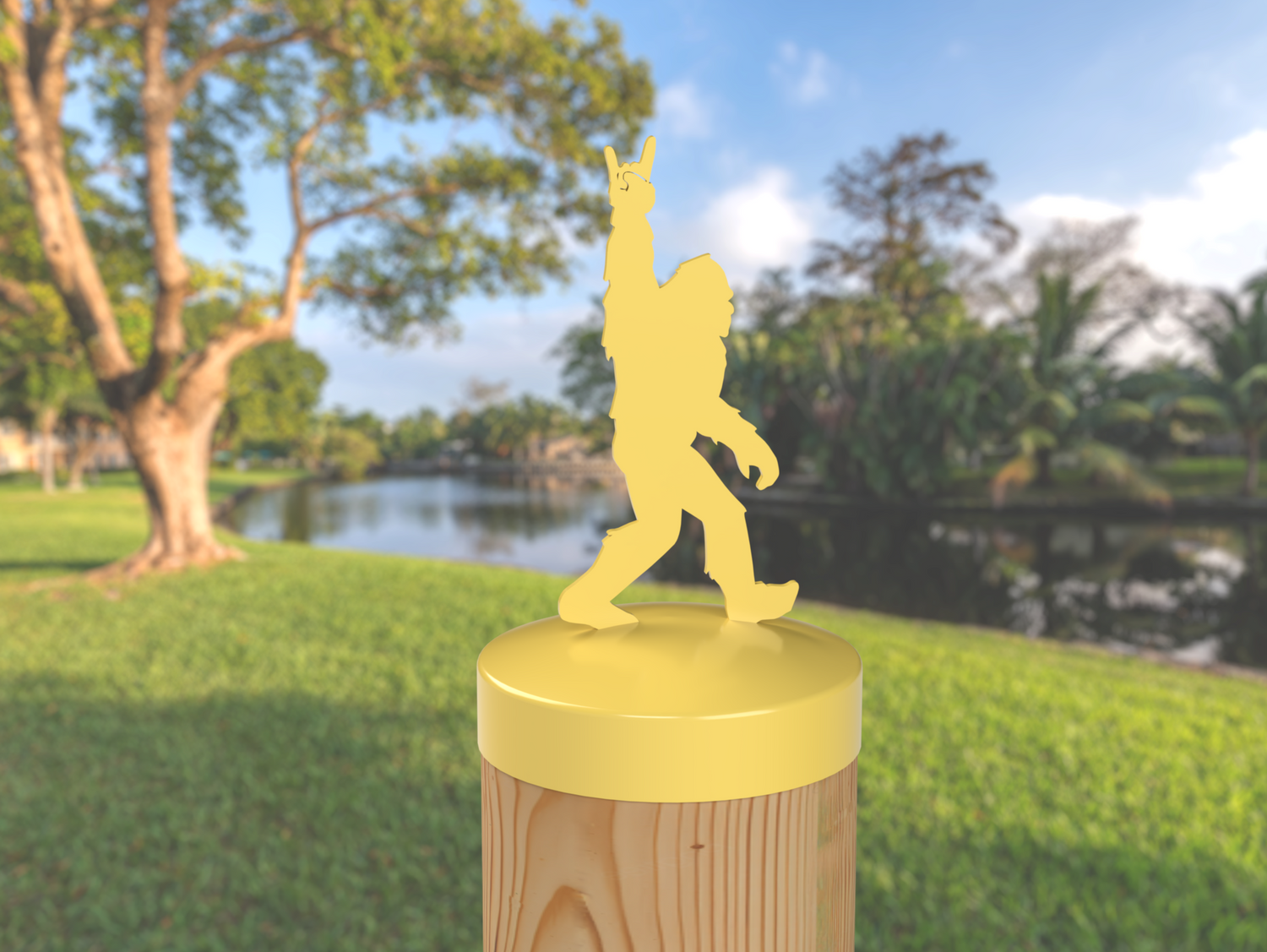 Bigfoot Rock and Roll Sign, Round Post Cap (4x4 Round Post Size) - Madison Iron and Wood