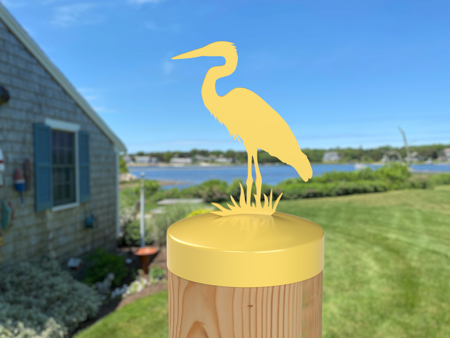 Blue Heron, Round Post Cap (4x4 Round Post Size) - Madison Iron and Wood