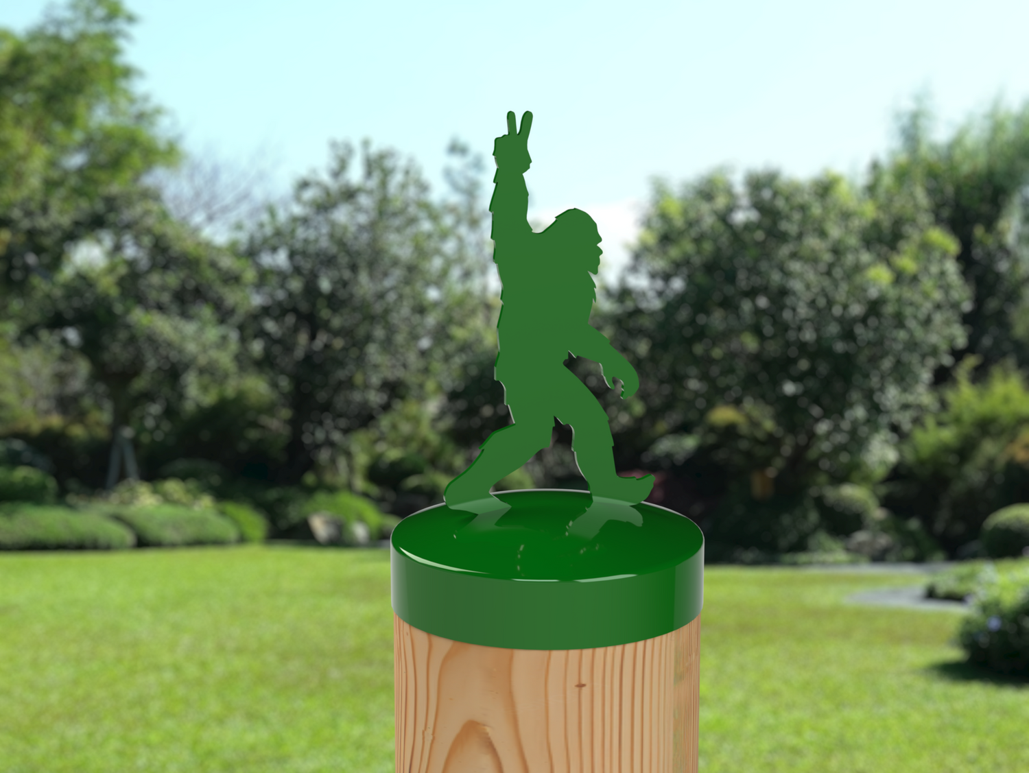 Bigfoot Peace Sign, Round Post Cap (4x4 Round Post Size) - Madison Iron and Wood