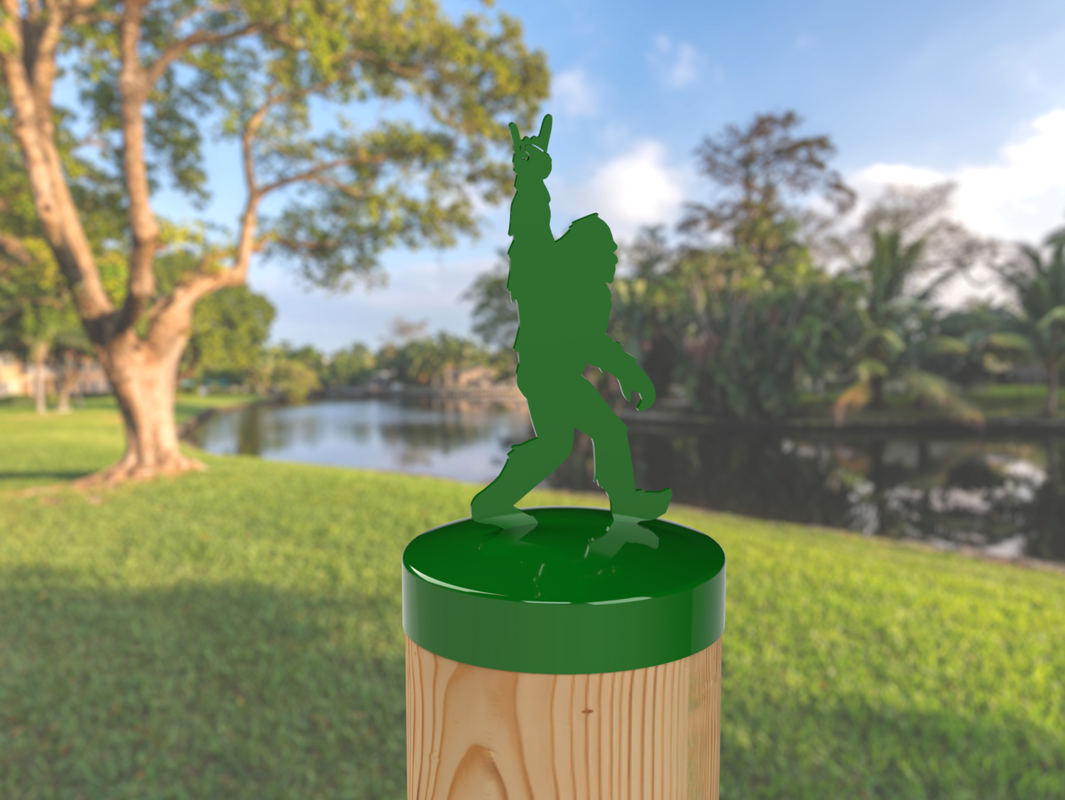 Bigfoot Rock and Roll Sign, Round Post Cap (4x4 Round Post Size) - Madison Iron and Wood