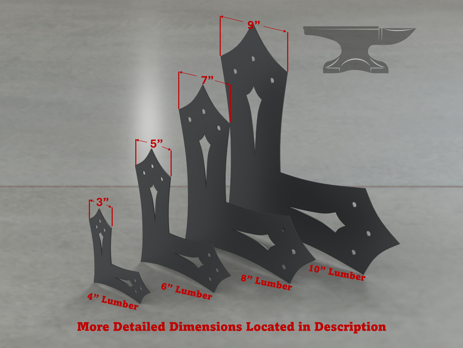 Gothic Style L Brackets - Various Sizes - Madison Iron and Wood