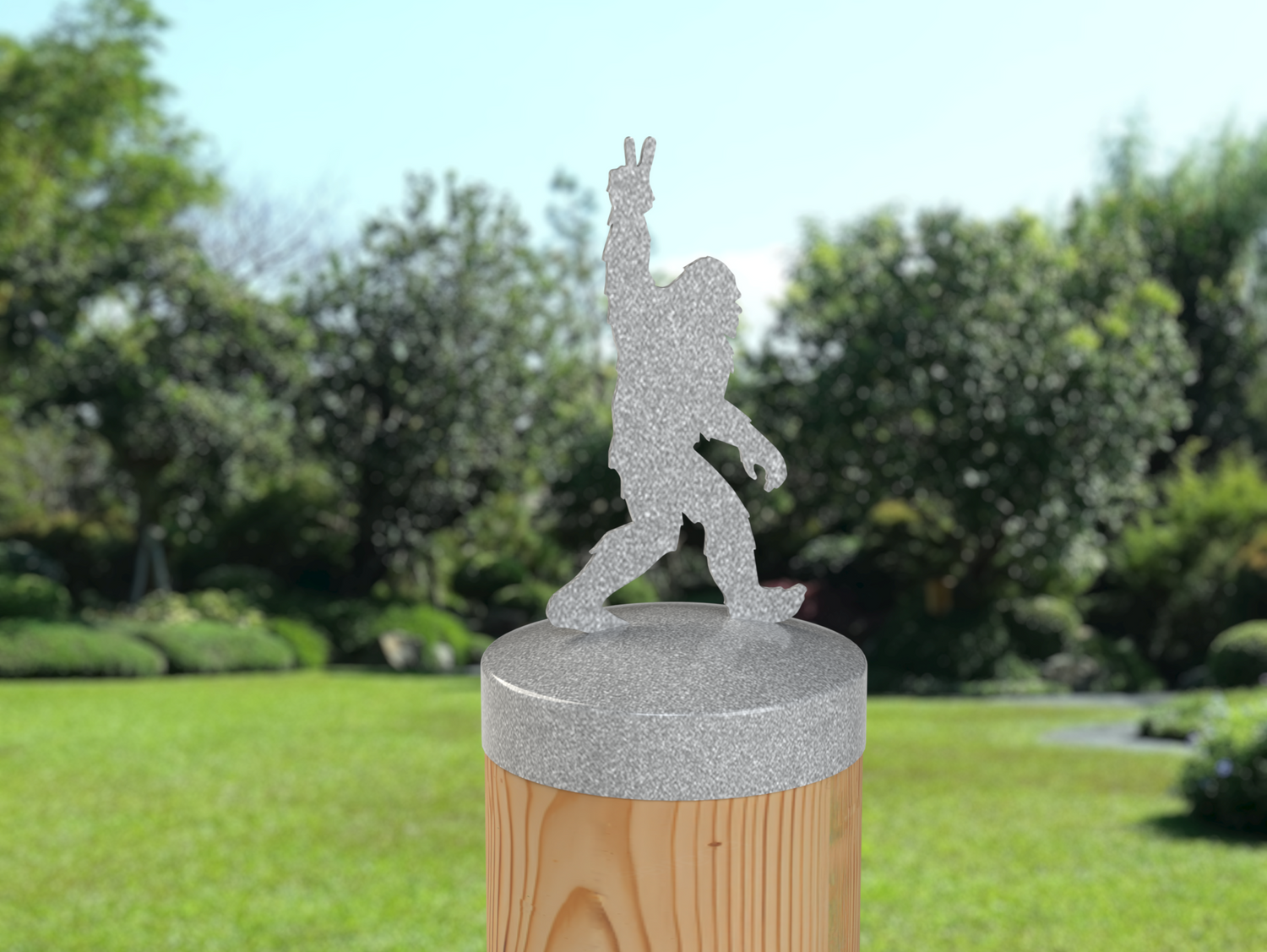 Bigfoot Peace Sign, Round Post Cap (4x4 Round Post Size) - Madison Iron and Wood