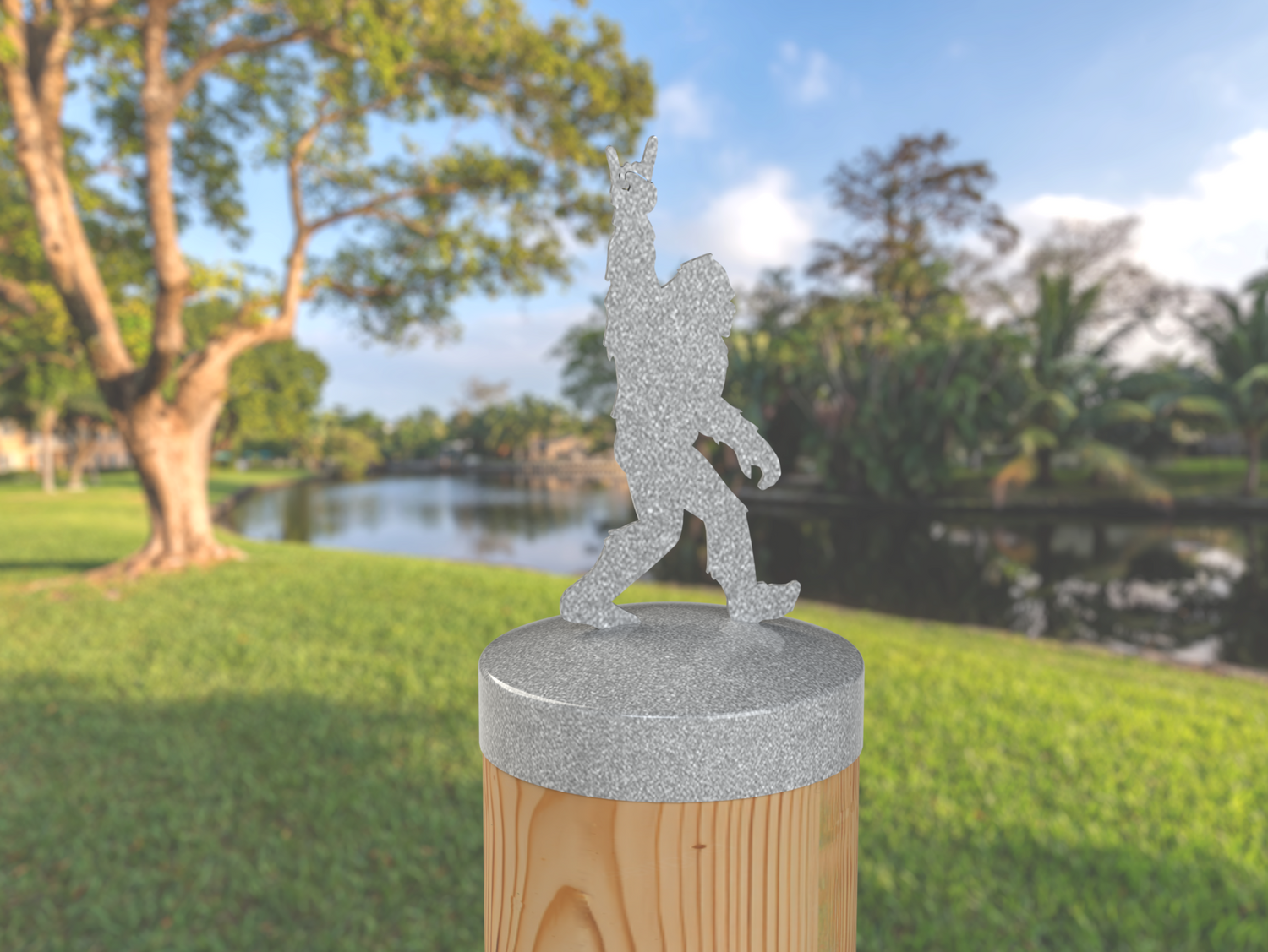 Bigfoot Rock and Roll Sign, Round Post Cap (4x4 Round Post Size) - Madison Iron and Wood