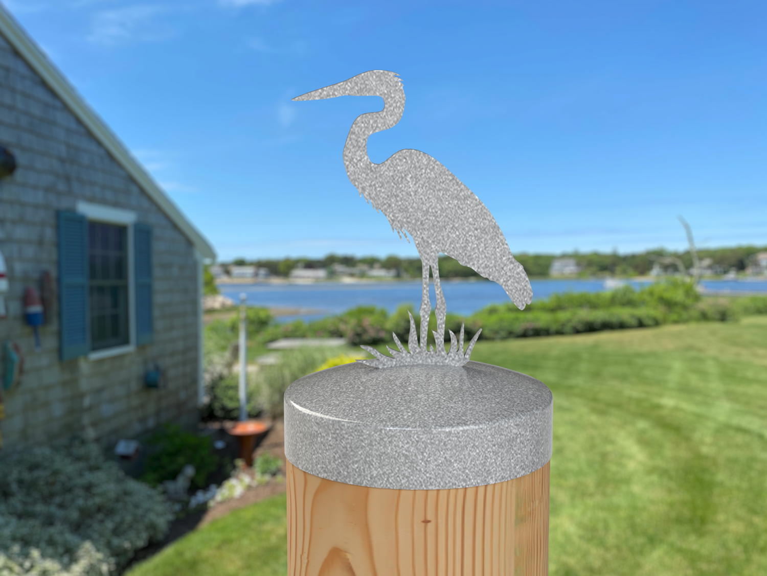 Blue Heron, Round Post Cap (4x4 Round Post Size) - Madison Iron and Wood