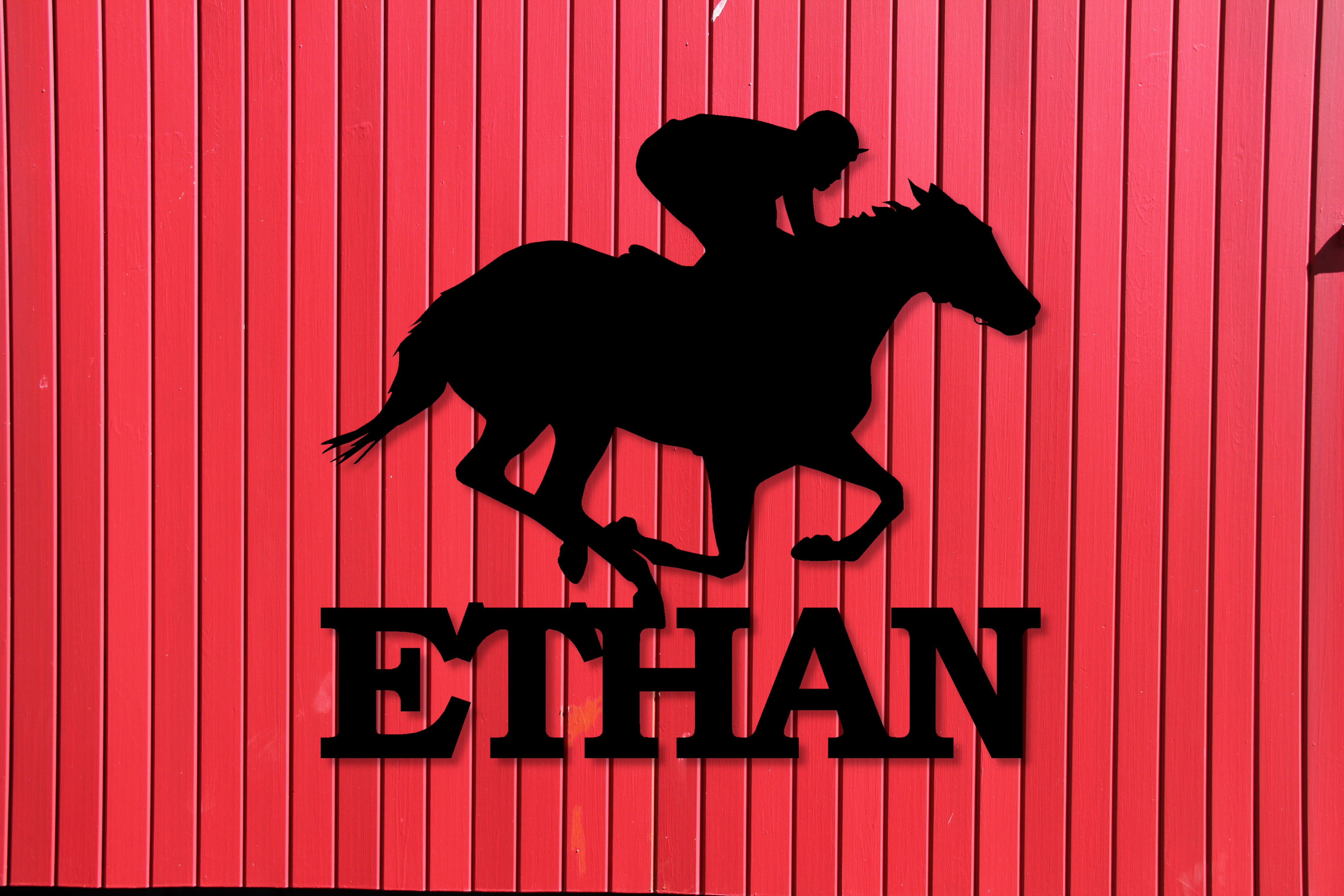 Personalized Horse and Jockey Metal Sign - Madison Iron and Wood