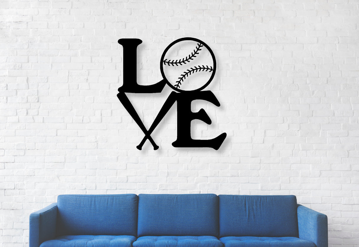 Love Baseball Metal Word Sign