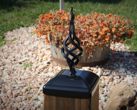 Flame Tipped Basket Fence Post Cap (Multiple Post Sizes Available) - Madison Iron and Wood
