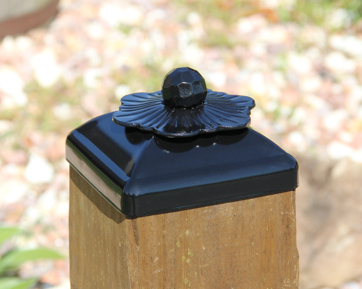 Flower Rosset Fence Post Cap (Multiple Post Sizes Available) - Madison Iron and Wood