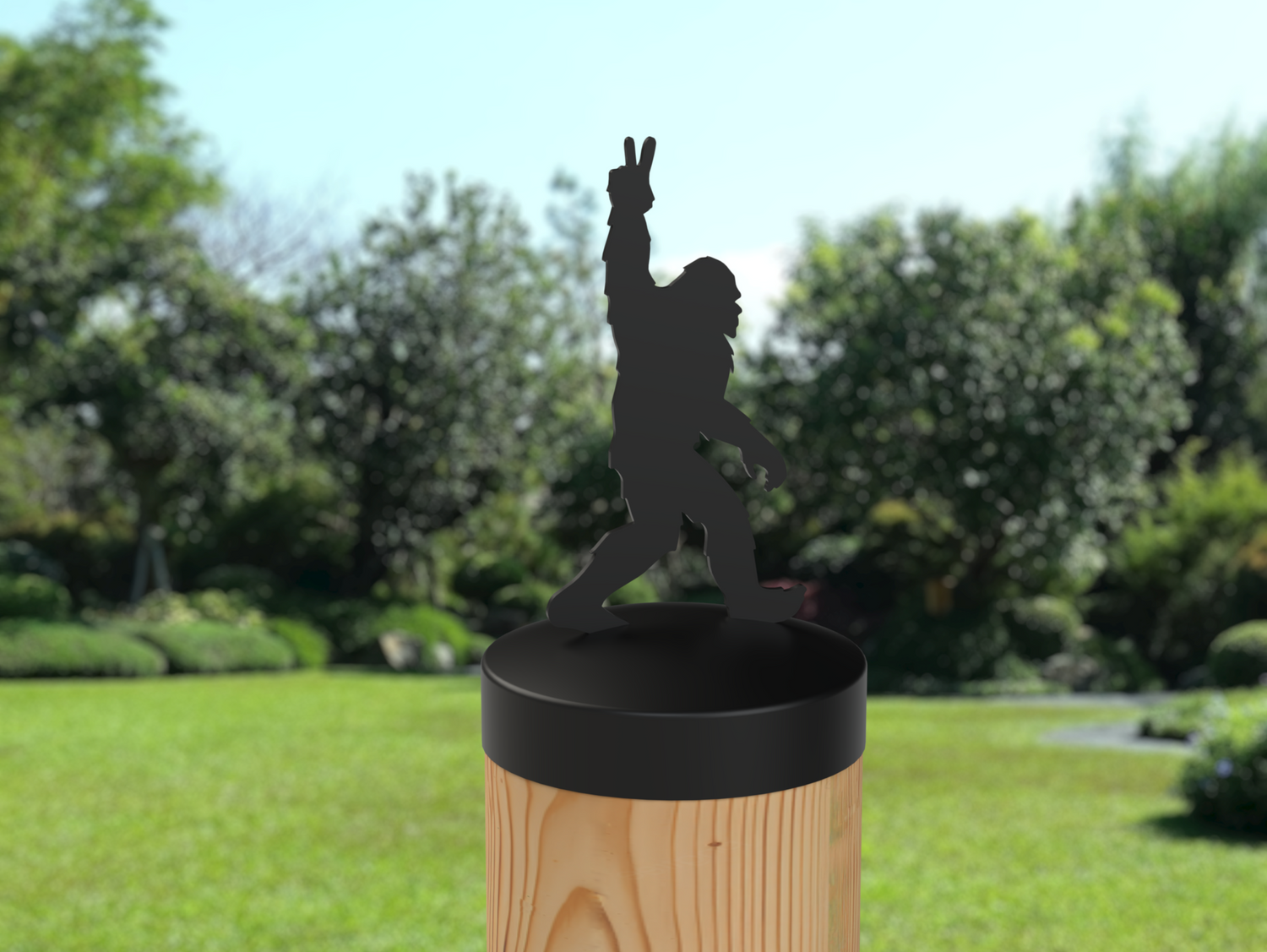 Bigfoot Peace Sign, Round Post Cap (4x4 Round Post Size) - Madison Iron and Wood