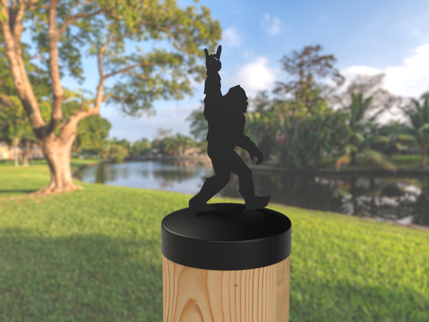 Bigfoot Rock and Roll Sign, Round Post Cap (4x4 Round Post Size) - Madison Iron and Wood