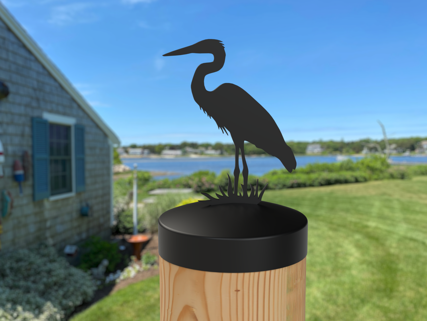 Blue Heron, Round Post Cap (4x4 Round Post Size) - Madison Iron and Wood