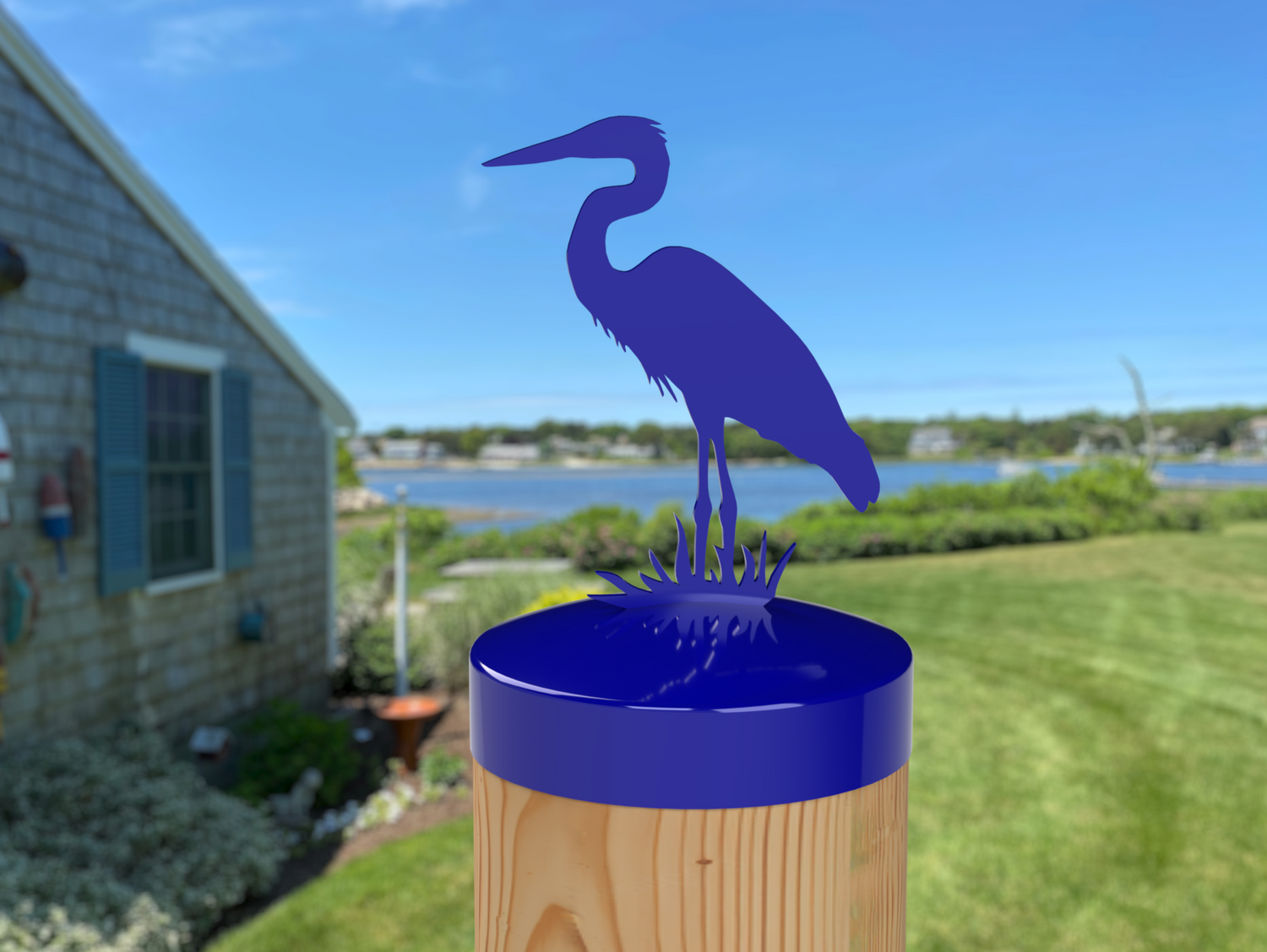 Blue Heron, Round Post Cap (4x4 Round Post Size) - Madison Iron and Wood